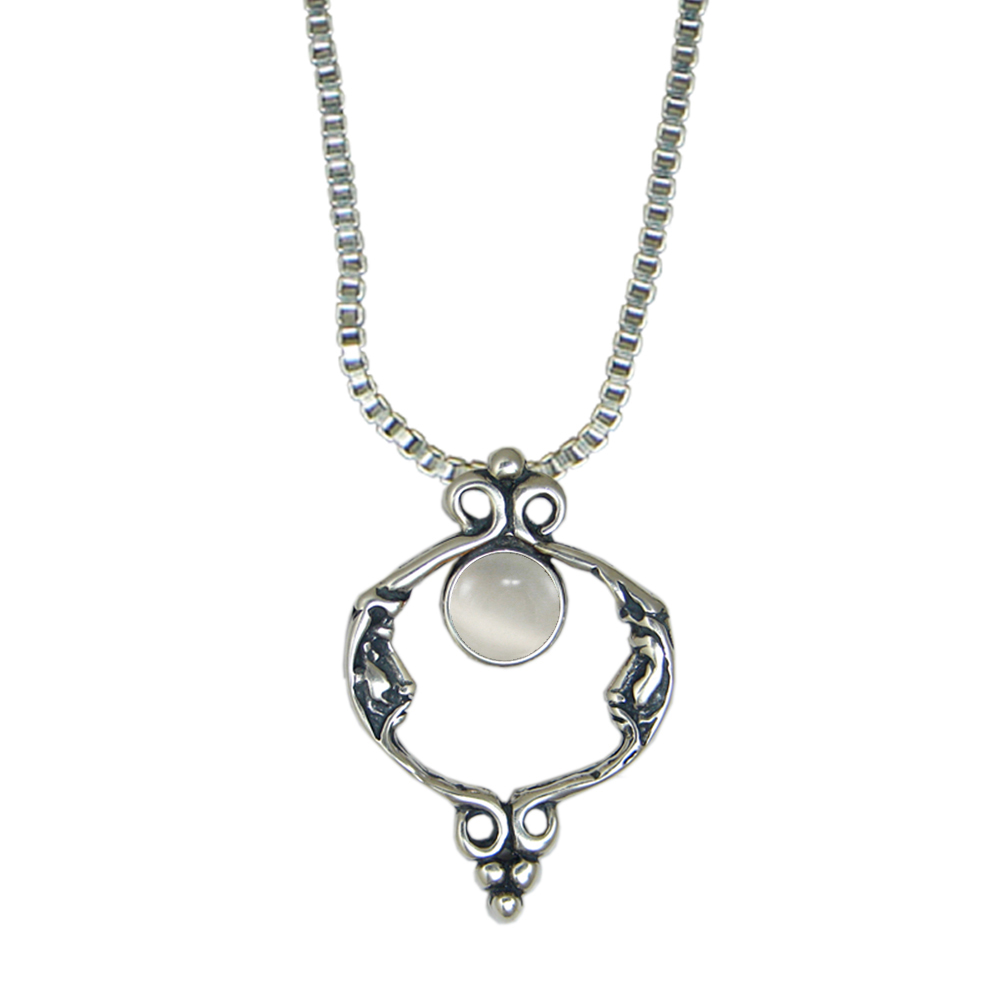 Sterling Silver Unusual Double Moon Necklace With White Moonstone